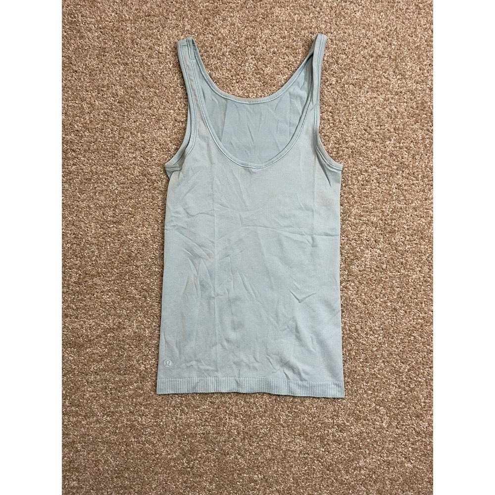 LULULEMON Dusty Blue Ebb To Street Scoop Neck Ribbed Crop Tank Top Sz 4